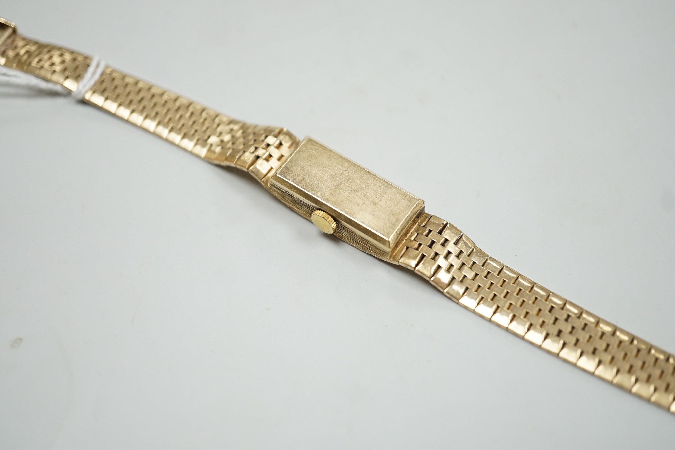 A lady's 9ct gold Buech Girod manual wind bracelet watch, 16.3cm, gross weight 25.3 grams